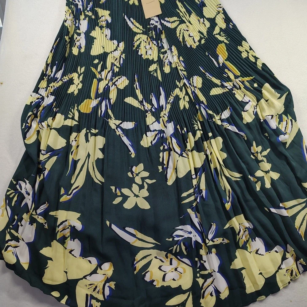 Halogen Green Floral‎ Micro Pleated Sleeveless Midi Dress XL Petite NWT
